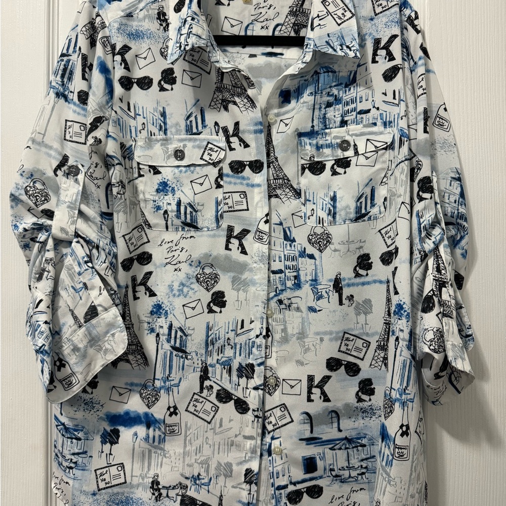 Karl Lagerfeld Graphic Print Woman’s Blouse in Blue and Black